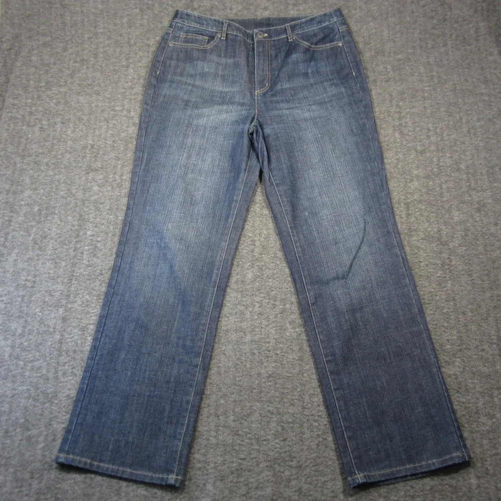 Vtg Talbots‎ Stretch Jeans 12 Blue Denim High-Rise Embroidered Straight Boho Y2K